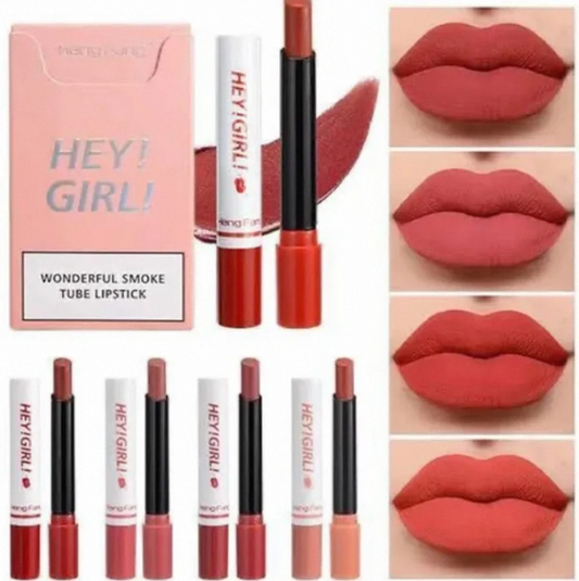 HengFeng Hey Girl Lipstick Set – 4PCS Smoke Tube Matte Lipsticks Waterproof